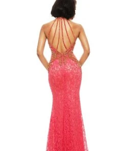 Johnathan Kayne - 6024 Halter Lace Embellished Long Gown Formal Gowns