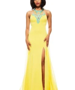 Johnathan Kayne - 6027 Beaded Illusion Halter A-line Dress
