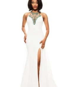 Johnathan Kayne - 6027 Beaded Illusion Halter A-line Dress