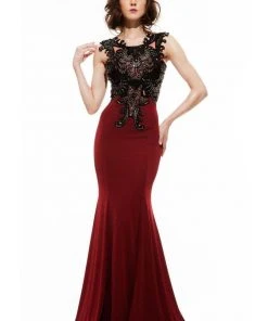 Johnathan Kayne - 6044 Vampy Beaded Lace Up Mermaid Gown Formal Gowns