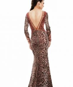 Johnathan Kayne - 6087 Printed Deep V-neck Sheath Dress Formal Gowns