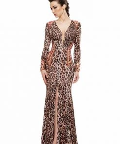 Johnathan Kayne - 6087 Printed Deep V-neck Sheath Dress Formal Gowns