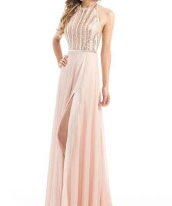 Johnathan Kayne - 7011 Bedazzled Halter A-line Dress