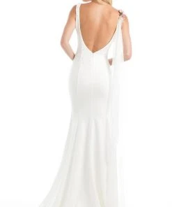 Johnathan Kayne - 7075 Embroidered Floral V-neck Trumpet Dress Formal Gowns