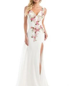 Johnathan Kayne - 7075 Embroidered Floral V-neck Trumpet Dress Formal Gowns