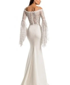 Johnathan Kayne - 7244 Bell Sleeve Off Shoulder Sparkly Mermaid Gown - 1 Pc Ivory/Nude In Size 8 Available Formal Gowns