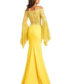 Johnathan Kayne - 7244 Bell Sleeve Off Shoulder Sparkly Mermaid Gown - 1 Pc Ivory/Nude In Size 8 Available Formal Gowns