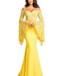 Johnathan Kayne - 7244 Bell Sleeve Off Shoulder Sparkly Mermaid Gown - 1 Pc Ivory/Nude In Size 8 Available Formal Gowns