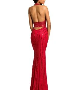 Formal Gowns Johnathan Kayne - 8016 Embellished Halter Sheath Dress