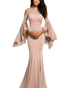 Johnathan Kayne - 8111 Bell Sleeve Glitter Knit Gown Formal Gowns