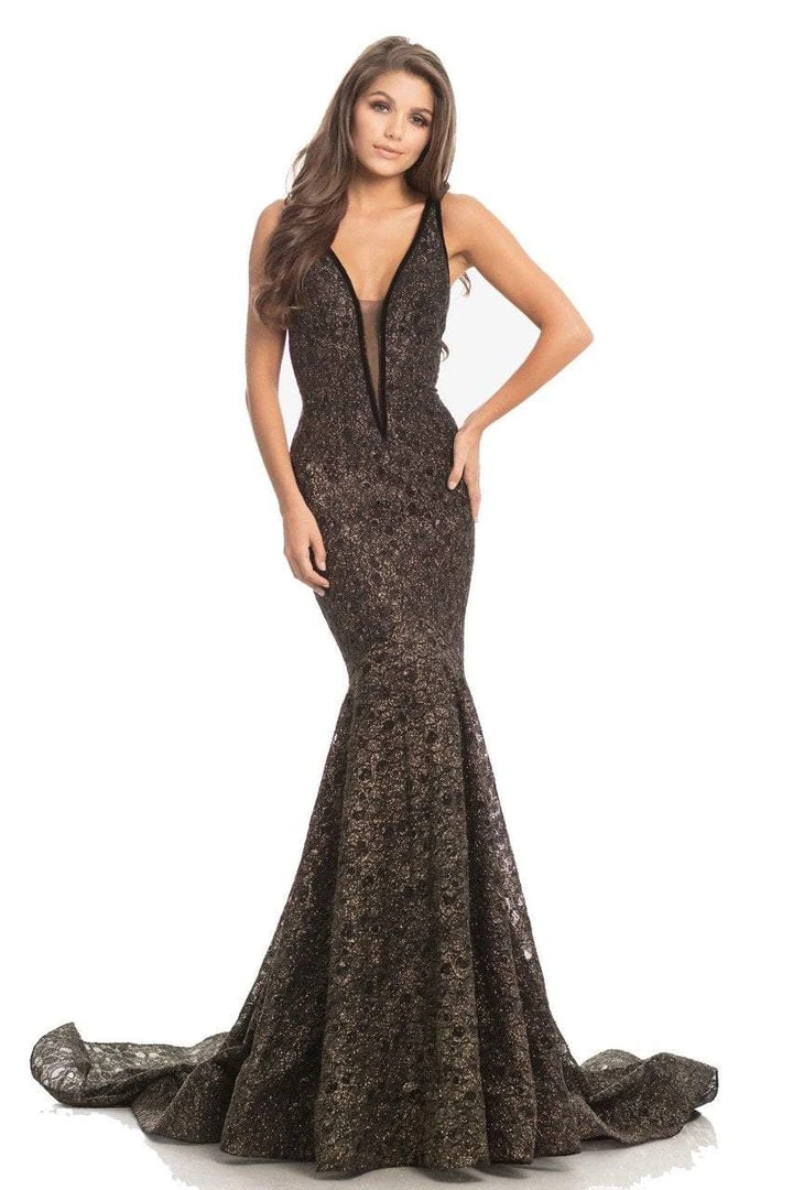 Formal Gowns Johnathan Kayne - 8218 Deep V-neck Glitter Lace Mermaid Gown 3 Formal Gowns Johnathan Kayne - 8218 Deep V-neck Glitter Lace Mermaid Gown