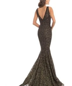 Formal Gowns Johnathan Kayne - 8218 Deep V-neck Glitter Lace Mermaid Gown 7 Formal Gowns Johnathan Kayne - 8218 Deep V-neck Glitter Lace Mermaid Gown