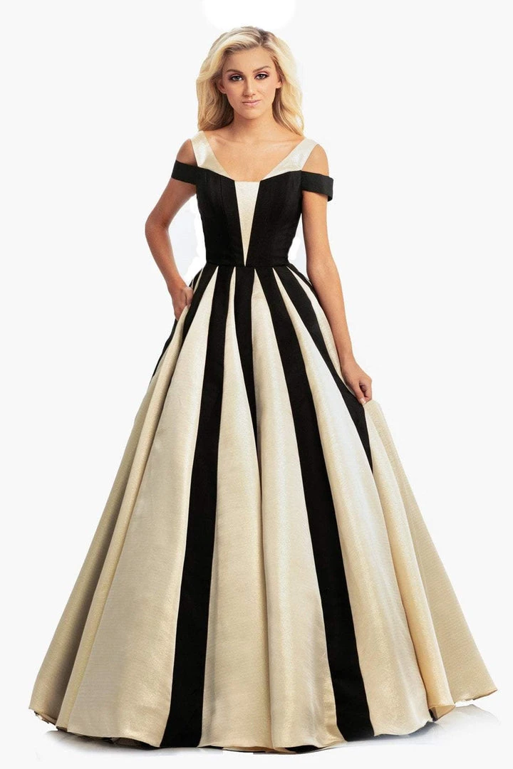 Johnathan Kayne - 9000 Two Tone V-neck Pleated Ballgown Formal Gowns 3 Johnathan Kayne - 9000 Two Tone V-neck Pleated Ballgown Formal Gowns