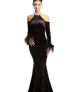 Formal Gowns Johnathan Kayne - 9015 Crystal Embellished High Velvet Mermaid Gown