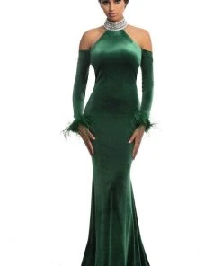 Formal Gowns Johnathan Kayne - 9015 Crystal Embellished High Velvet Mermaid Gown