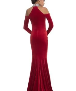 Formal Gowns Johnathan Kayne - 9015 Crystal Embellished High Velvet Mermaid Gown