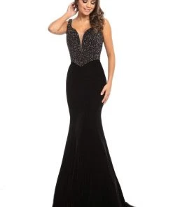 Johnathan Kayne - 9019 Fully Studded Bodice Velvet Mermaid Gown