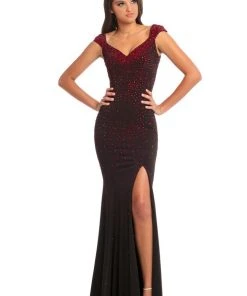 Johnathan Kayne - 9041 Embellished Cap Sleeve V-neck Trumpet Dress