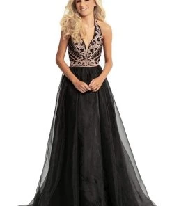 Formal Gowns Johnathan Kayne - 9066 Bead Embellished Plunging Halter Ballgown