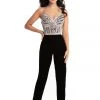 Plus Size Dresses Johnathan Kayne - 9069 Bejeweled Sweetheart Stretch Velvet Jumpsuit