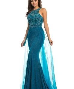 Johnathan Kayne - 9071 Beaded Halter Gown With Sheer Overskirt 8 Johnathan Kayne - 9071 Beaded Halter Gown With Sheer Overskirt