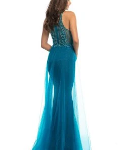 Johnathan Kayne - 9071 Beaded Halter Gown With Sheer Overskirt 9 Johnathan Kayne - 9071 Beaded Halter Gown With Sheer Overskirt