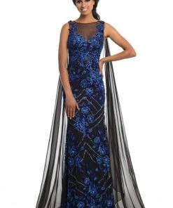Johnathan Kayne - 9085 Embroidered Illusion Bateau Trumpet Dress
