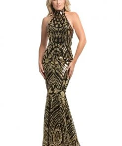 Johnathan Kayne - 9086 Sequin Print High Neck Mermaid Gown
