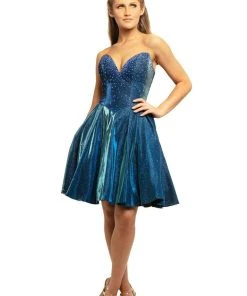 Johnathan Kayne - 9202 Knee Length Jewel Strewn A-Line Dress Cocktail Dresses