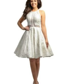 Cocktail Dresses Johnathan Kayne - 9233 Lace Halter Neck Brocade A-line Dress 8 Cocktail Dresses Johnathan Kayne - 9233 Lace Halter Neck Brocade A-line Dress