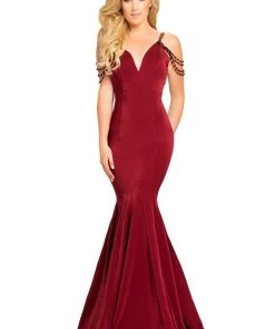 Formal Gowns Johnathan Kayne Crystal Draped Plunging Mermaid Gown