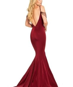 Formal Gowns Johnathan Kayne Crystal Draped Plunging Mermaid Gown