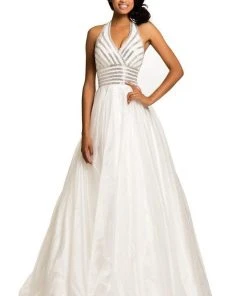 Johnathan Kayne Embellished Halter Evening Gown 8017 - 1 Pc White In Size 4 Available