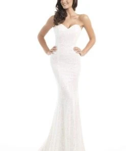 Formal Gowns Johnathan Kayne - Strapless Sequined Mermaid Long Gown 461 - 1 Pc Iridescent White In Size 8 Available