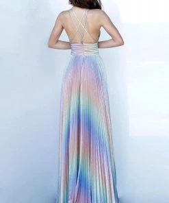 Jovani - 02285 V-Neckline Pleated A-Line Dress Formal Gowns