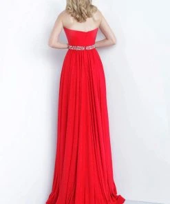 Jovani - 02379 Strapless Bead-Crowned Waist A-Line Gown Formal Gowns