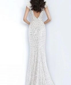 Jovani - 02457 Embellished Deep V-neck Trumpet Gown Formal Gowns 6 Jovani - 02457 Embellished Deep V-neck Trumpet Gown Formal Gowns