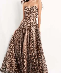 Jovani - 04697 Strapless Animal Print Corset Gown Formal Gowns