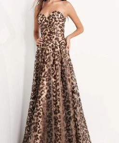Jovani - 04697 Strapless Animal Print Corset Gown Formal Gowns