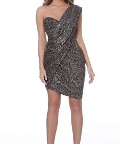 Cocktail Dresses Jovani - 04922 Draped Metallic One Shoulder Short Dress