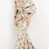 Jovani - 06760 Floral Strapless With Shawl Long Dress - 1 Pc Champagne In Size 4 Available Formal Gowns