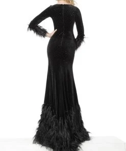 Jovani - 1085 Embellished Bateau Feathered Trumpet Dress Formal Gowns