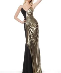 Jovani - 1700 V-Neck Sheath Dress With Train