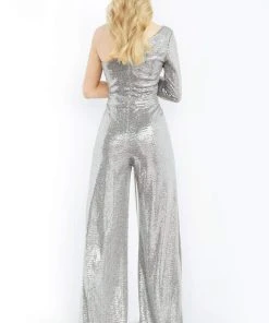 Plus Size Dresses Jovani - 1722 One Shoulder Sequin Jumpsuit With Two Side Slit