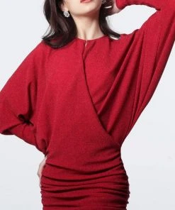 Jovani - 1869 Batwing Sleeve Ruched Shimmer Jersey Cocktail Dress Cocktail Dresses