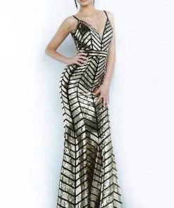 Formal Gowns Jovani - 2244 Geometric Sequin Plunging V-Neck Gown
