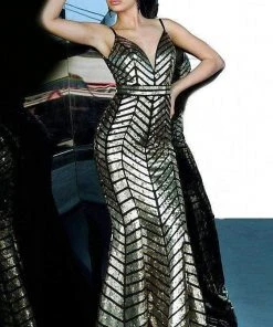 Formal Gowns Jovani - 2244 Geometric Sequin Plunging V-Neck Gown 6 Formal Gowns Jovani - 2244 Geometric Sequin Plunging V-Neck Gown