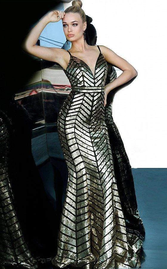 Formal Gowns Jovani - 2244 Geometric Sequin Plunging V-Neck Gown 4 Formal Gowns Jovani - 2244 Geometric Sequin Plunging V-Neck Gown