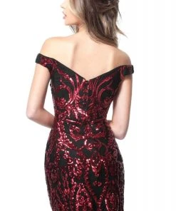 Cocktail Dresses Jovani - 2666 Bead Embellished Plunging Off-Shoulder Dress