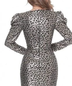 Jovani - 3168 Puff Long Sleeve Animal Print Sheath Dress Cocktail Dresses